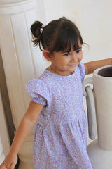 Girls puff sleeve floral dress in soft organic cotton